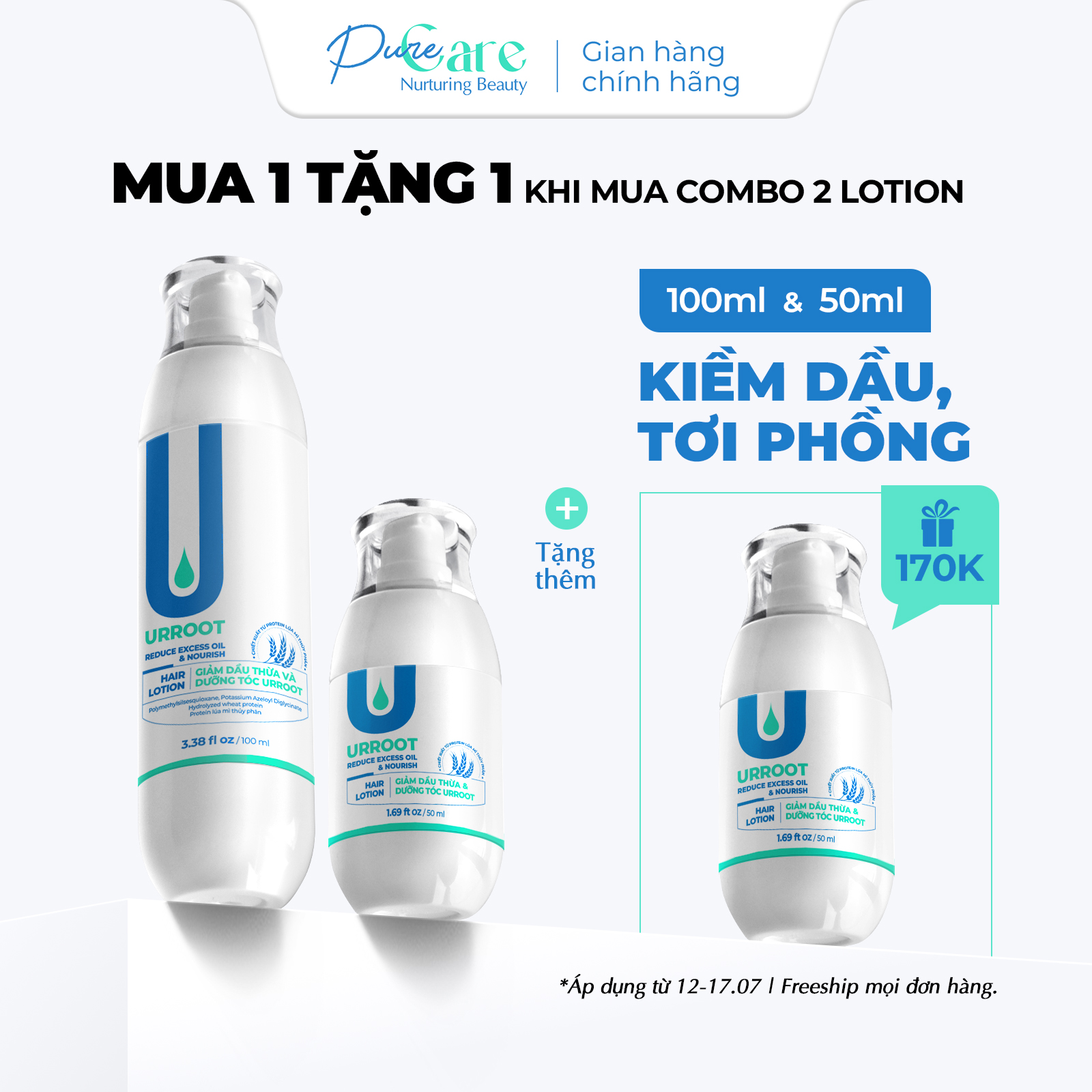 Combo 2 Chai Lotion Giảm Dầu Thừa và Dưỡng Tóc Urroot 50ml & 100ml